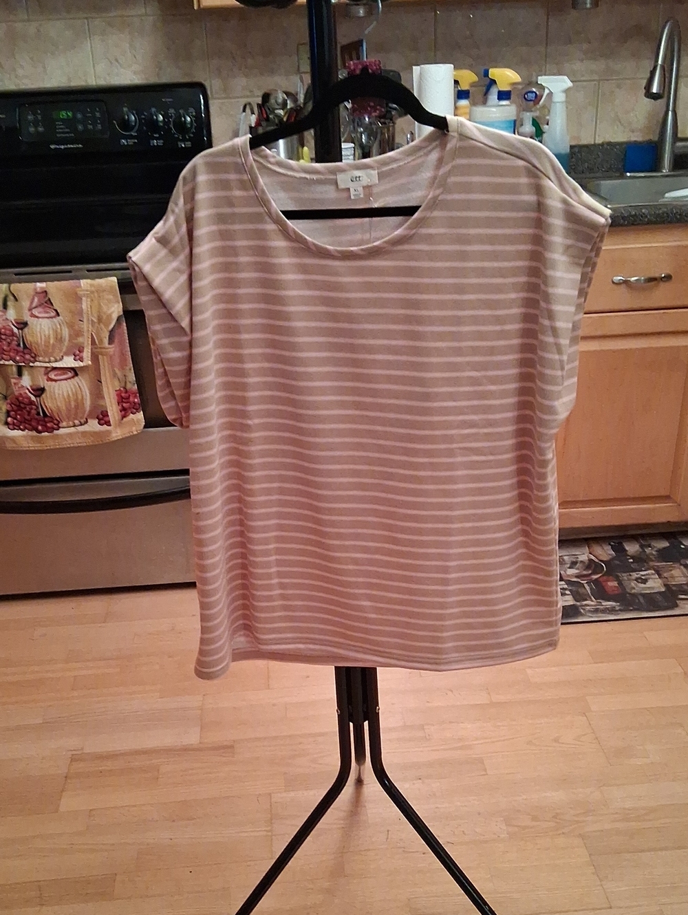 Striped Short Sleeve Tee in Pink and Tan